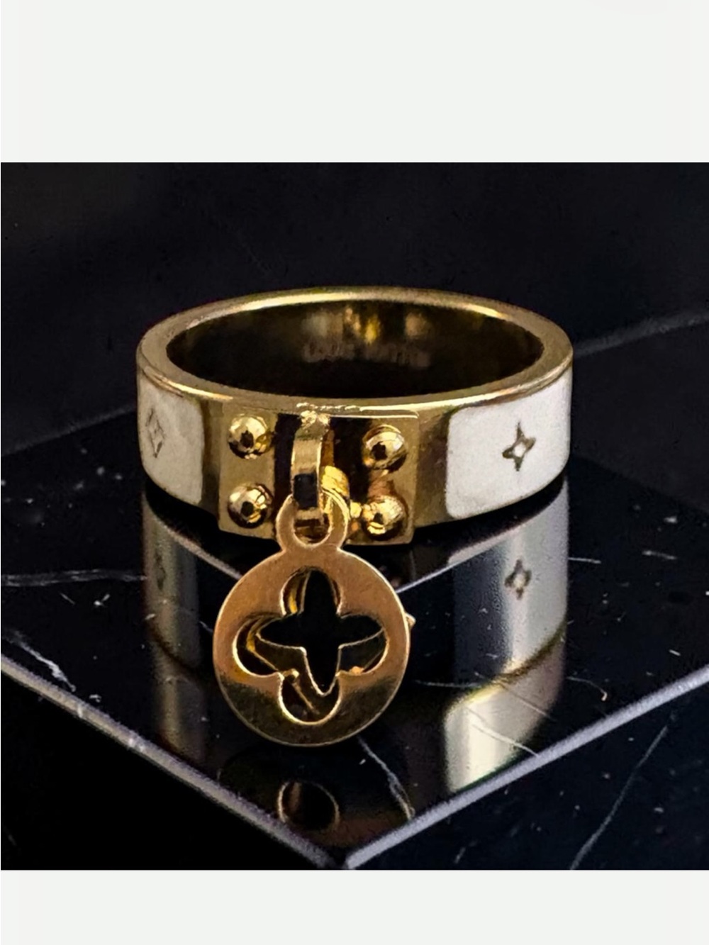White Gold-Tone Enamel dangle charm Ring